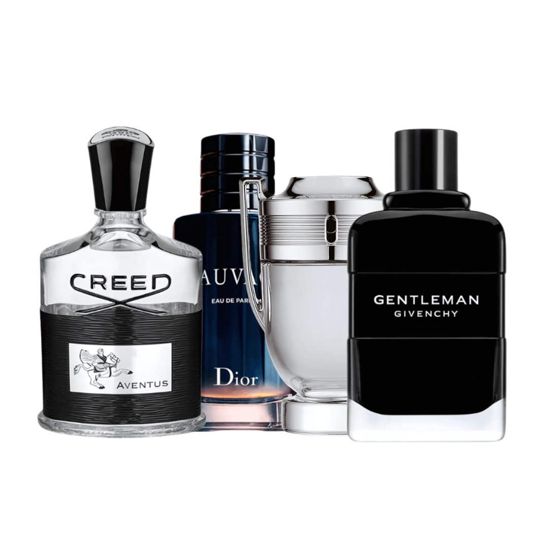 Combo promocional 4 Perfumes - Creed AVENTUS 100ml, Dior SAUVAGE 100ml, Chanel BLEU DE CHANEL 100ml, INVICTUS 100ml