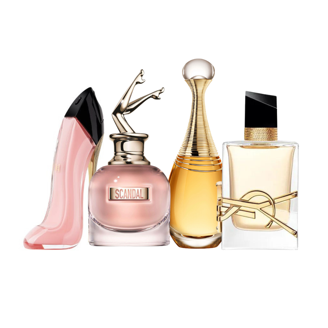 Combo promocional 4 Perfumes - GOOD GIRL BLUSH 80ml, SCANDAL 100ml, Dior J'ADORE 100ml, LIBRE 100ml