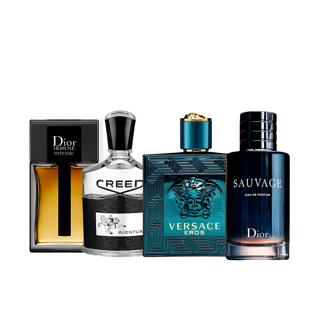 Combo Promocional 4 Perfumes - Dior HOMME INTENSE 100ml, Creed AVENTUS 100ml, EROS 100ml, SAUVAGE 100ml