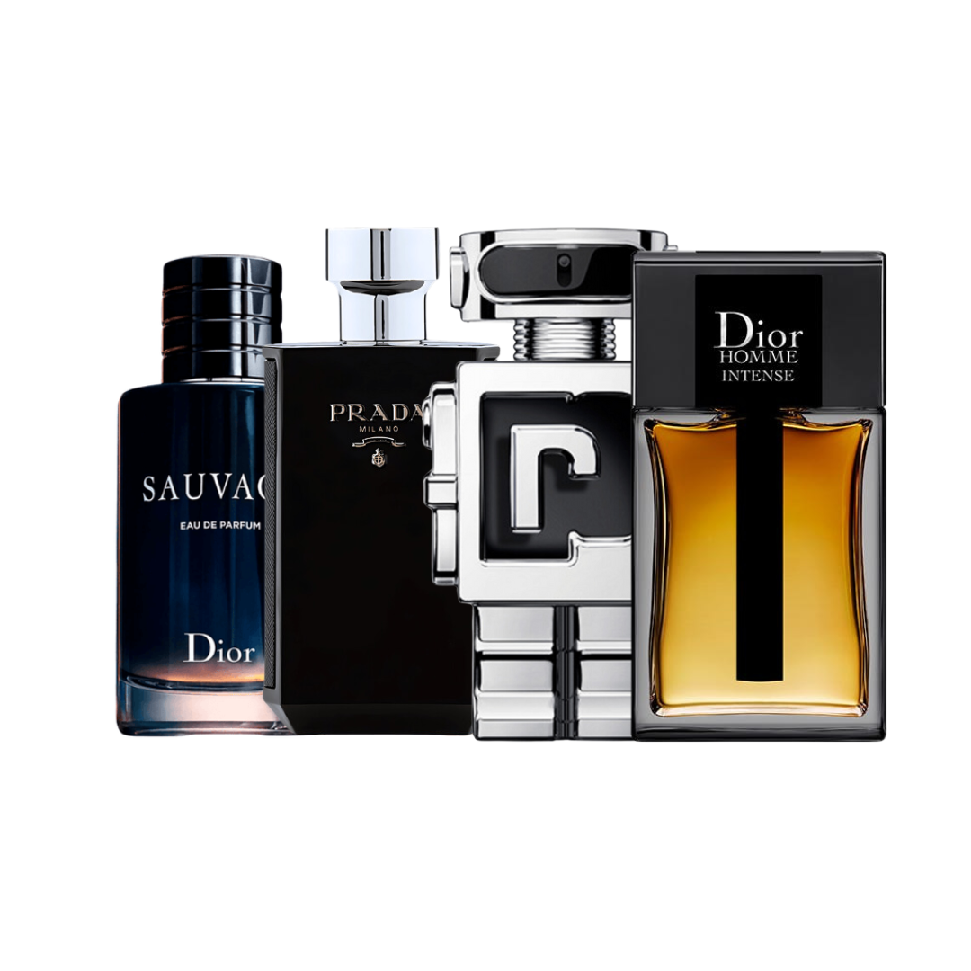 Combo Promocional 4 Perfumes - SAUVAGE 100ml, Prada L’HOMME PRADA INTENSE 100ml, PHANTOM 100ML, HOMME INTENSE 100ml